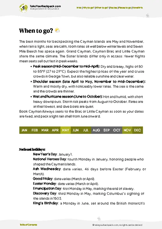 example page 3 from our offline Travel Guide for Cayman Islands